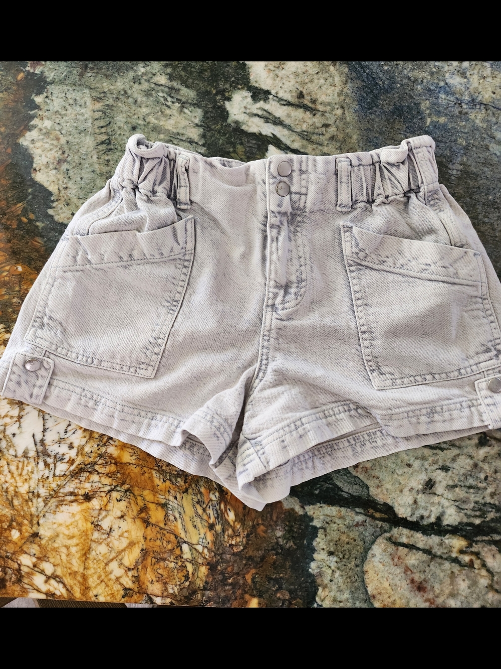 Anthropologie Light Gray Shirred Waist Denim Shorts